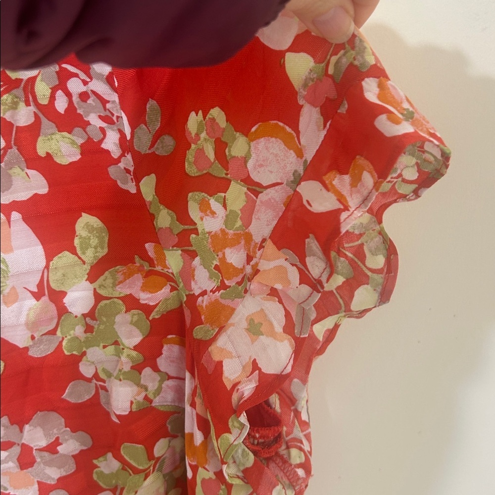 J. JILL Floral Short Sleeve True Wrap Dress in Papaya Red Rayon Size Large - Picture 7 of 16